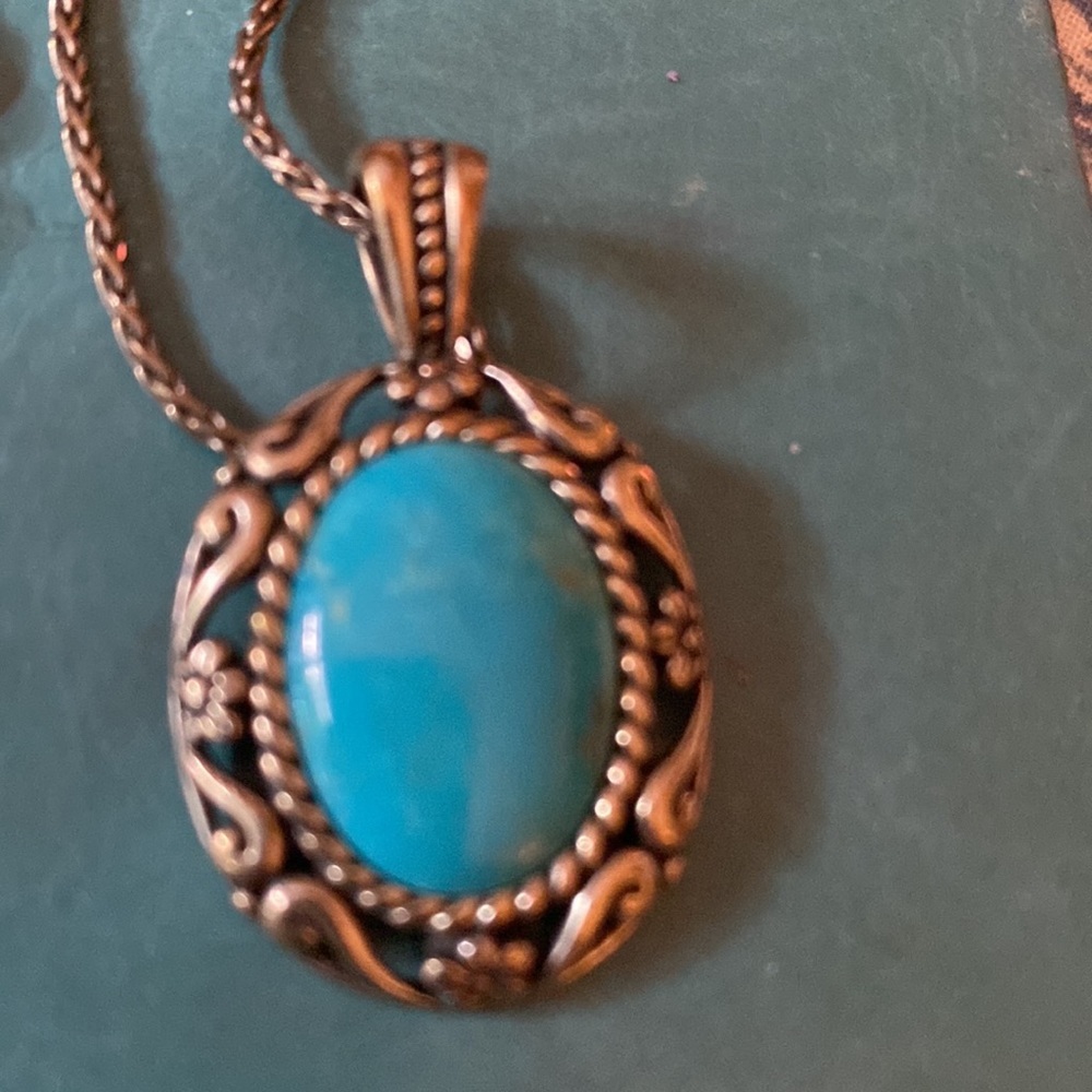 925 Sterling Silver Necklace with turquoise pendant - Picture 2 of 6